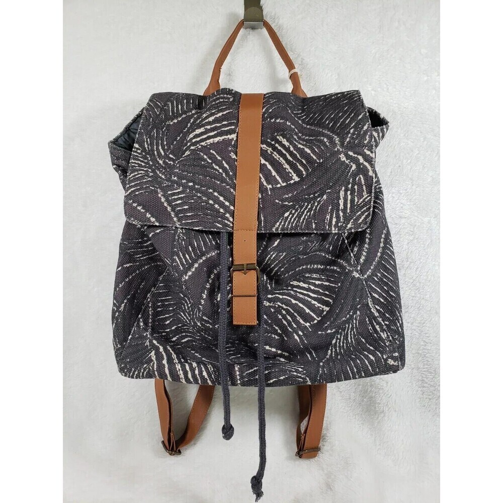 Lu And Elle Palm Canvas Backpack Adjustable Flap Snap Drawstring Travel Bag